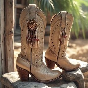 Vintage Miss Capezio Beaded Fringe Cowboy Western Boots Women's Size 7M